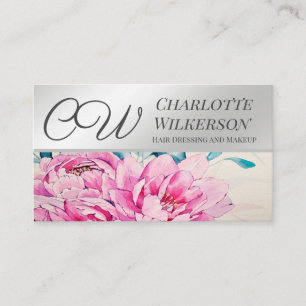 Watercolor Flowers with Metallic Silver Floral Business Card