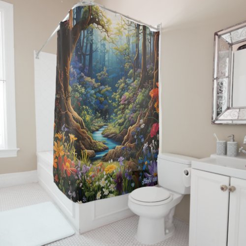 watercolor flowers with sunset Shower Curtain