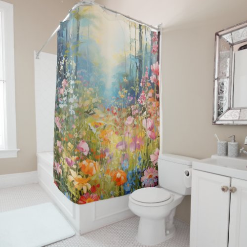 watercolor flowers with sunset Shower Curtain