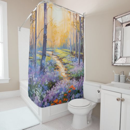 watercolor flowers with sunset Shower Curtain