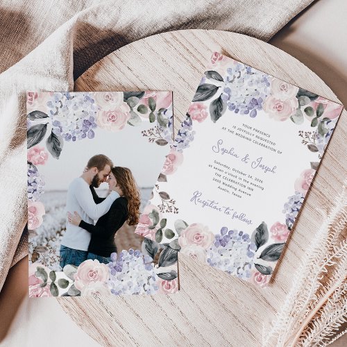 Watercolor Flowers with your Photo  Wedding Invitation