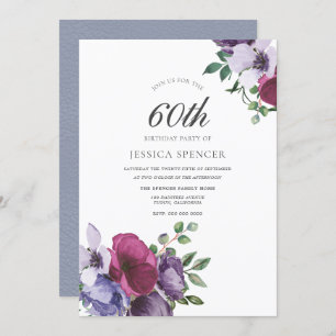 Watercolor Flowers Womans 60th Birthday Invitation