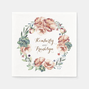 watercolor flowers wreath fall ivory wedding paper napkins