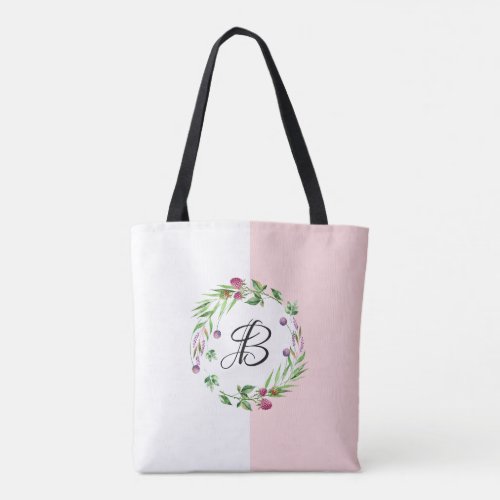 Watercolor Flowers Wreath On Pink  White Tote Bag