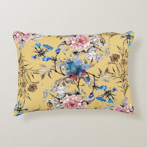 Watercolor flowers yellow background pattern accent pillow