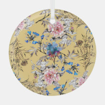 Watercolor flowers: yellow background pattern. glass ornament