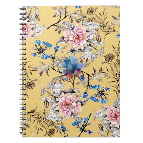 Watercolor flowers yellow background pattern notebook