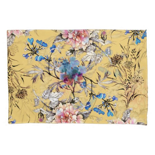 Watercolor flowers yellow background pattern pillow case