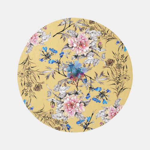 Watercolor flowers yellow background pattern rug