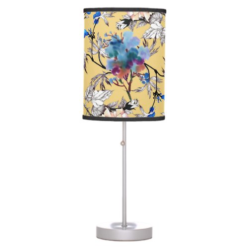 Watercolor flowers yellow background pattern table lamp