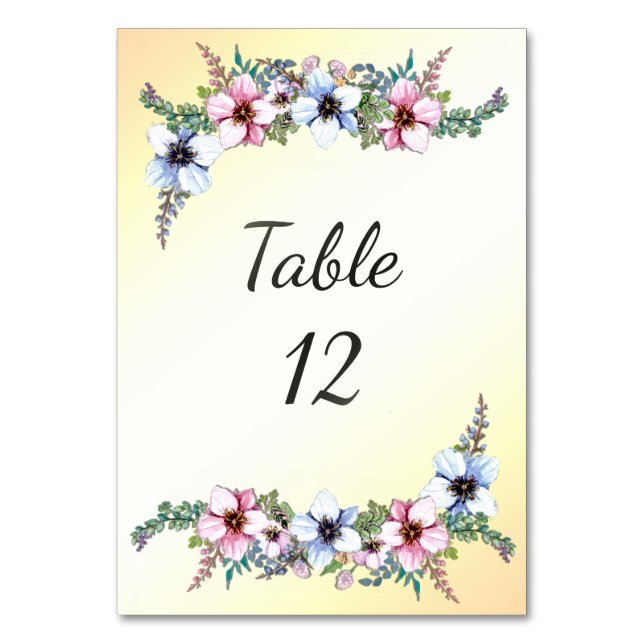 Watercolor Flowers Yellow Shine   Table Number (Front)