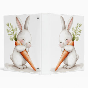 Watercolor Fluffy Bunny Carrot Love 3 Ring Binder