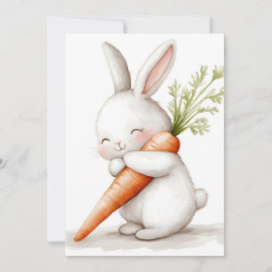 Watercolor Fluffy Bunny Carrot Love  Announcement