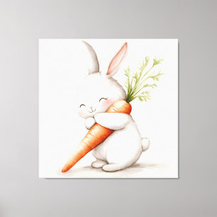 Watercolor Fluffy Bunny Carrot Love Canvas Print