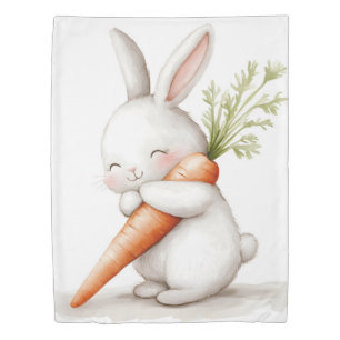 Watercolor Fluffy Bunny Carrot Love Duvet Cover