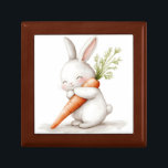 Watercolor Fluffy Bunny Carrot Love Gift Box<br><div class="desc">Adorable bunny joyfully hugging a giant carrot.</div>