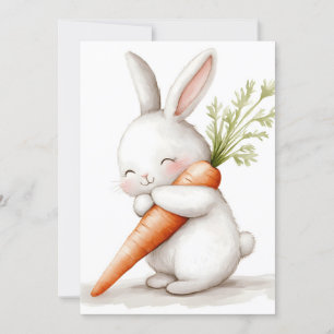 Watercolor Fluffy Bunny Carrot Love Holiday Card