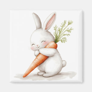 Watercolor Fluffy Bunny Carrot Love Magnet