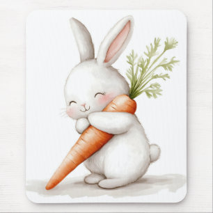 Watercolor Fluffy Bunny Carrot Love  Mouse Pad