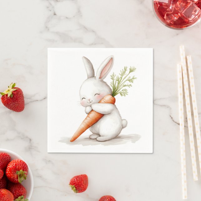 Watercolor Fluffy Bunny Carrot Love  Napkins (Insitu)