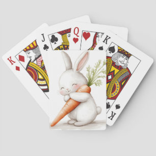 Watercolor Fluffy Bunny Carrot Love  Poker Cards