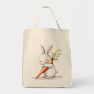 Watercolor Fluffy Bunny Carrot Love Tote Bag