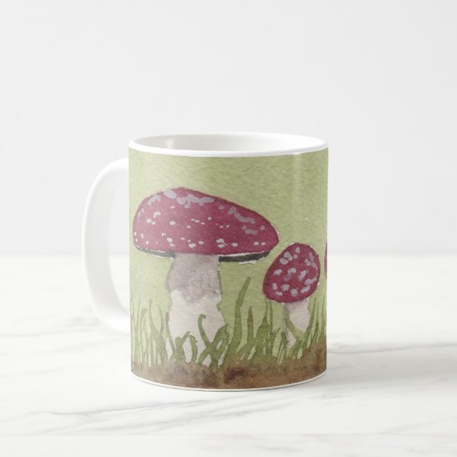 Watercolor Fly Agaric Mushrooms Coffee Mug (Front Left)
