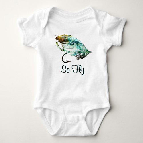 Watercolor Fly Fishing Lure art Baby Bodysuit