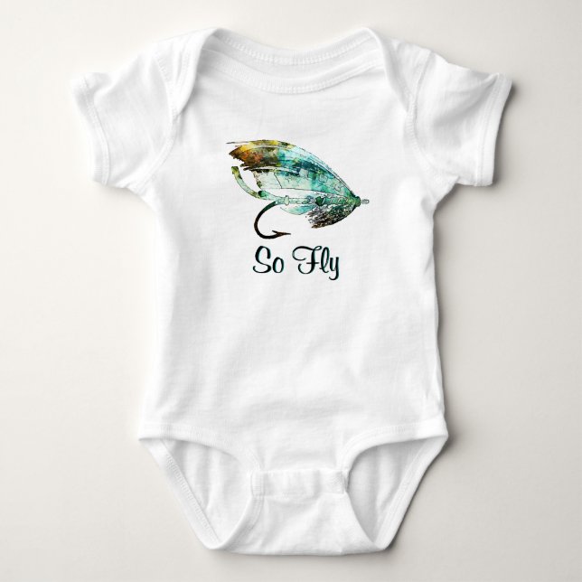 Watercolor Fly Fishing Lure art Baby Bodysuit (Front)