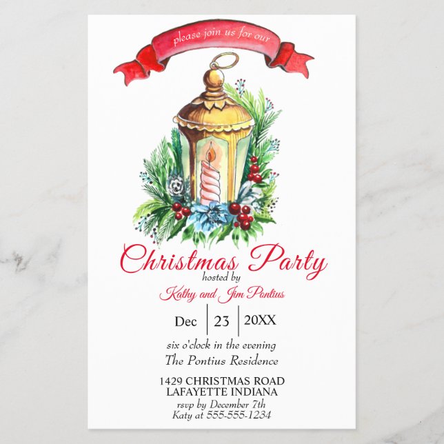 Watercolor Flyer Christmas Party Invitation (Front)