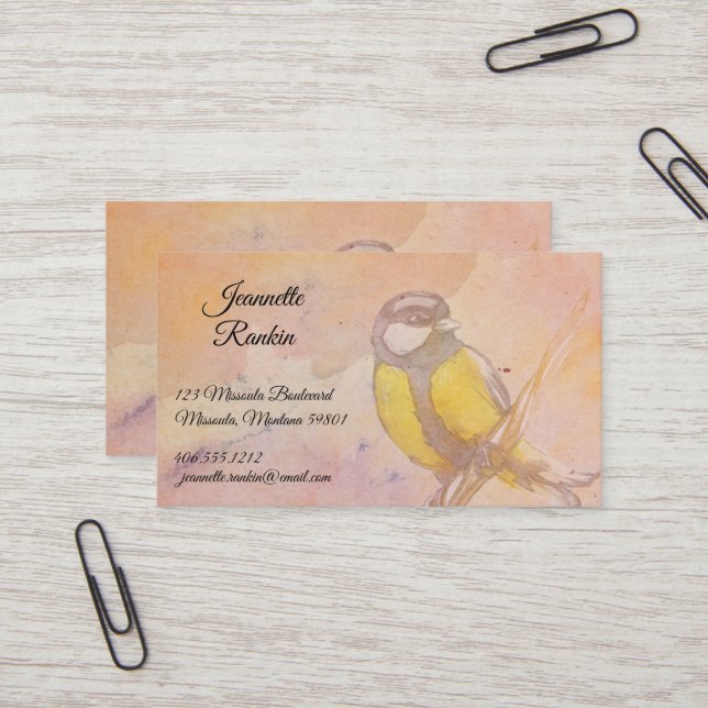 Watercolor Flying Bird Business Card (Front/Back In Situ)