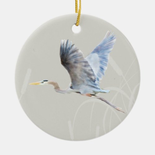 Watercolor Flying Blue Heron Ceramic Ornament