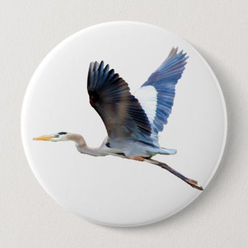 Watercolor Flying Blue Heron Pinback Button