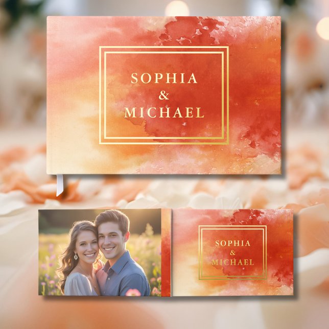 Watercolor Foil Guestbook Editable Orange Colorful (Creator Uploaded)