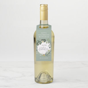 Watercolor foliage 30th birthday party decor bottle hanger tag