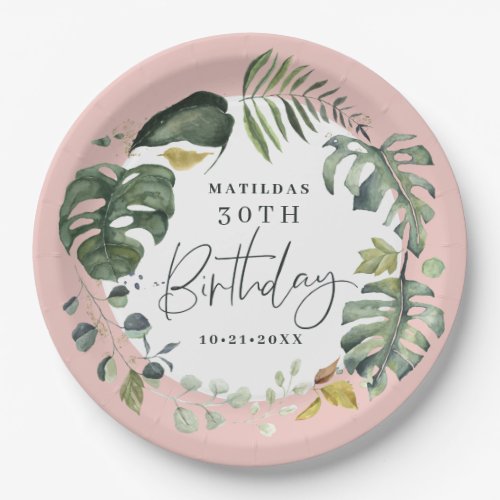 Watercolor foliage 30th birthday party favor paper plates
