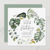 Watercolor foliage 30th birthday party invite (Front/Back)