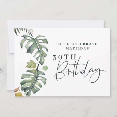 Watercolor foliage 30th birthday party invite