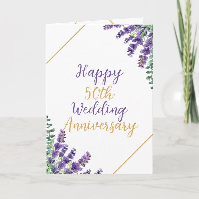 Watercolor Foliage 50th Wedding Anniversary Card (Front)