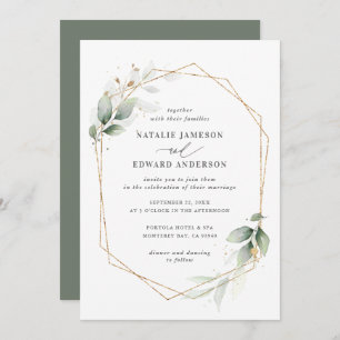 Watercolor foliage and gold geometric wedding