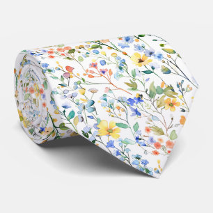 Watercolor Foliage and Wildflowers Neck Tie