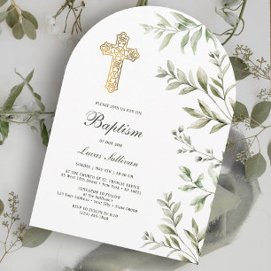 Watercolor Foliage Arch Baptism Invitation