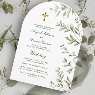 Watercolor Foliage Arch Religious Wedding Invitation