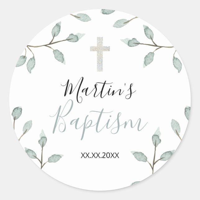 watercolor foliage Baptism Classic Round Sticker (Front)
