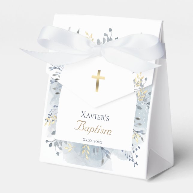 watercolor foliage Baptism Favor Boxes (Front Side)