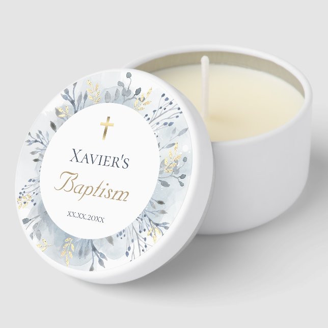 watercolor foliage Baptism Mini Candle Favors (Corner)
