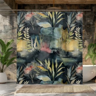 Watercolor Foliage Black Pink Yellow Abstract