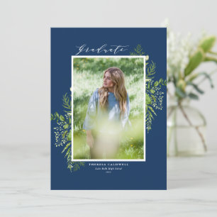 Watercolor Foliage Blue Photo Graduation Announcement
