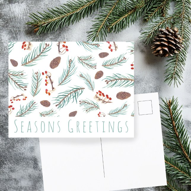 Watercolor Foliage Botanical CUSTOM Christmas  Postcard (Watercolor Foliage Botanical CUSTOM Simple Chic Minimalist Holiday Christmas Postcard
)