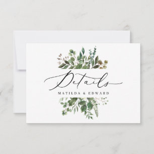 Watercolor foliage botanical wedding details info RSVP card
